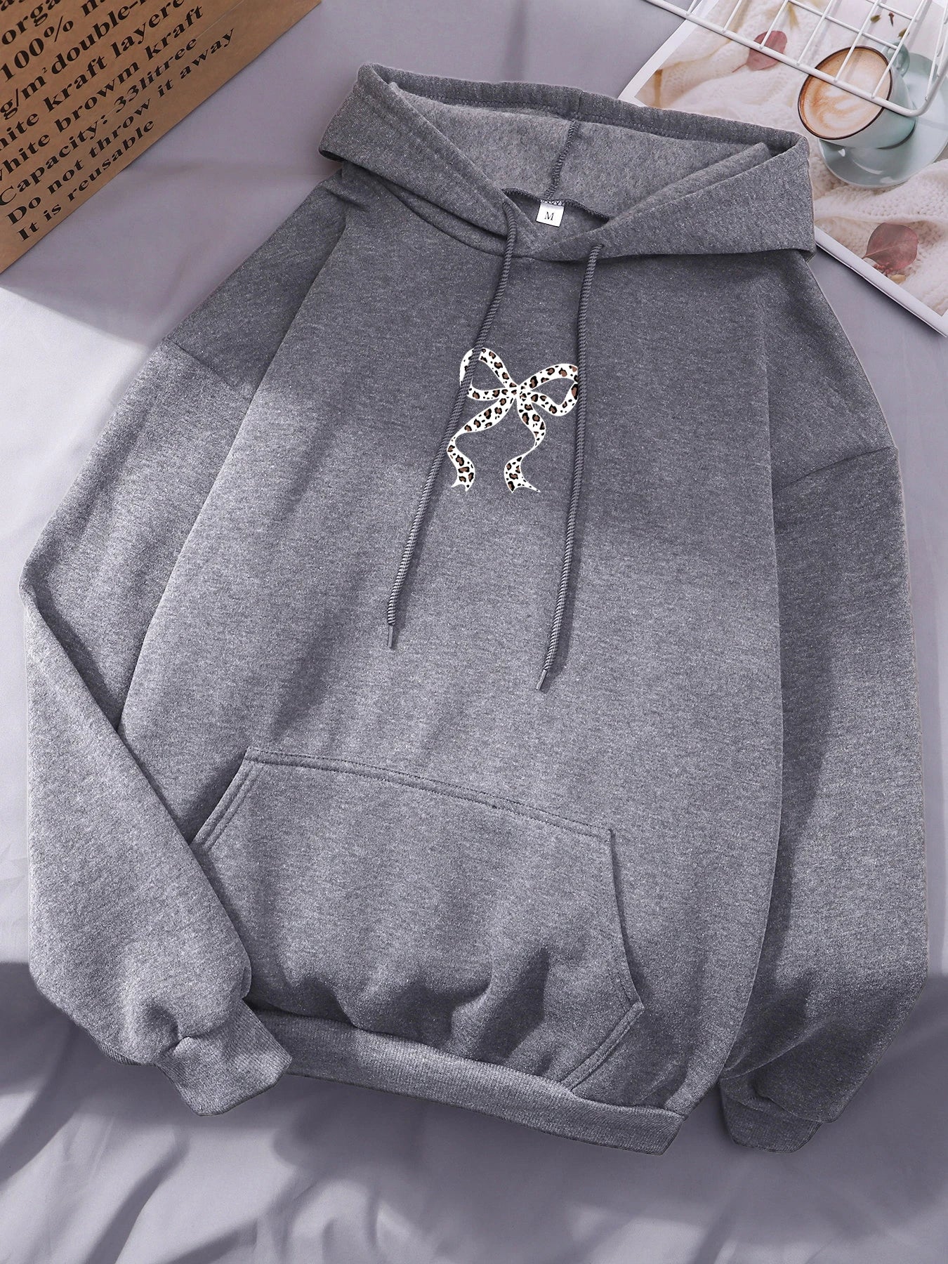 Y2K Bow Leopard Print Fleece Hoodie