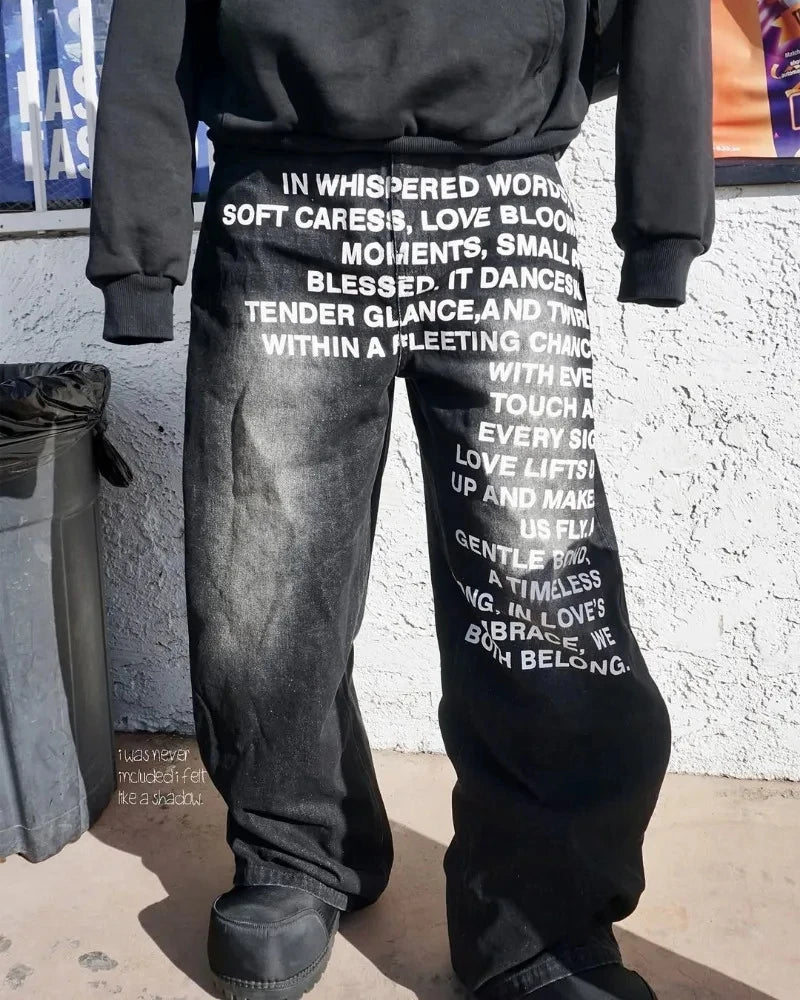 Y2K Goth Alphabet Print Retro Jeans