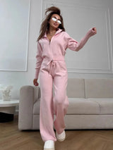 Bornladies Women's New Knit Zip Up Cardigan Wide Leg Pants Set Soft Fabric Cropped Elastic Waist Autumn Winter Fashion Sweater