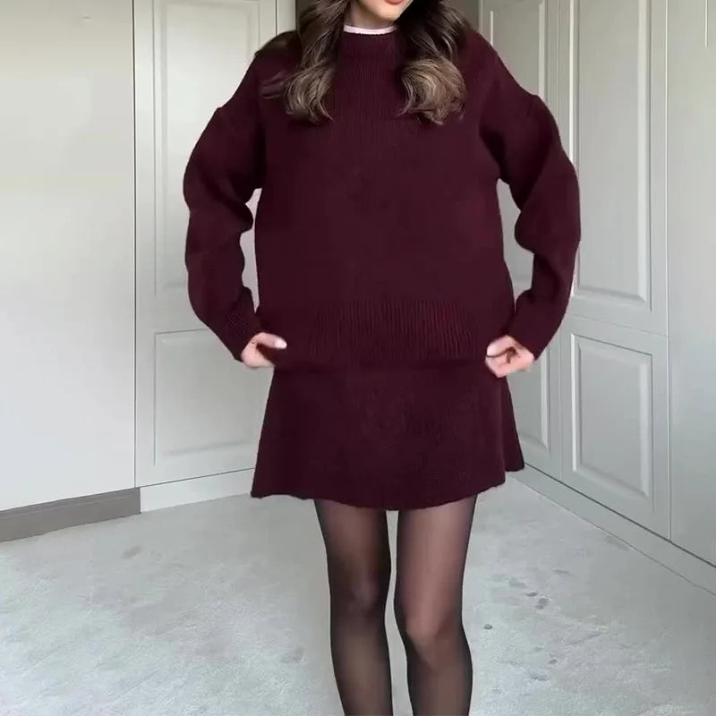 Chic USA-Made Knitted 2-Piece Sweater & Mini Skirt Set