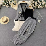 3-Piece Women’s Knitted Set: V-Neck Belted Cardigan & High-Waist Wide-Leg Pants
