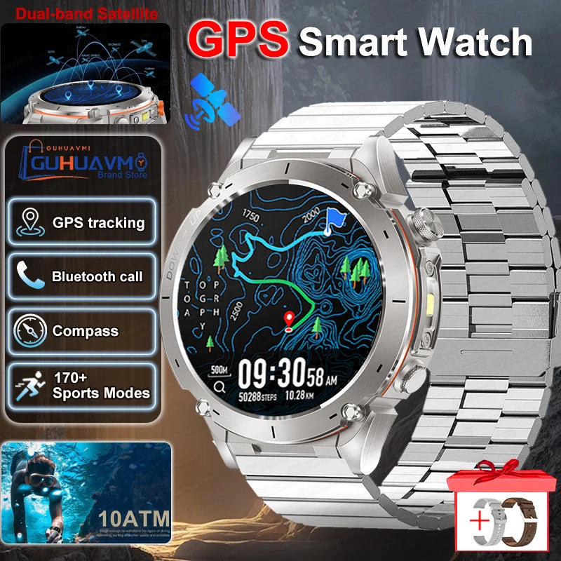 2025 New GUHUAVMI IOS Ultra GPS Smart Watch 10ATM Waterproof Built-in Dual-band GNSS Compass Military Sports Men SWIM Bracelet