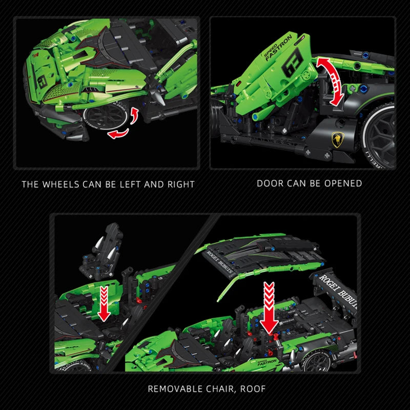 Technical Green Speed Racing Car Model Building Blocks Kit MOC Assembly Bricks Toys Desktop Collectible Holiday Gift For Kids