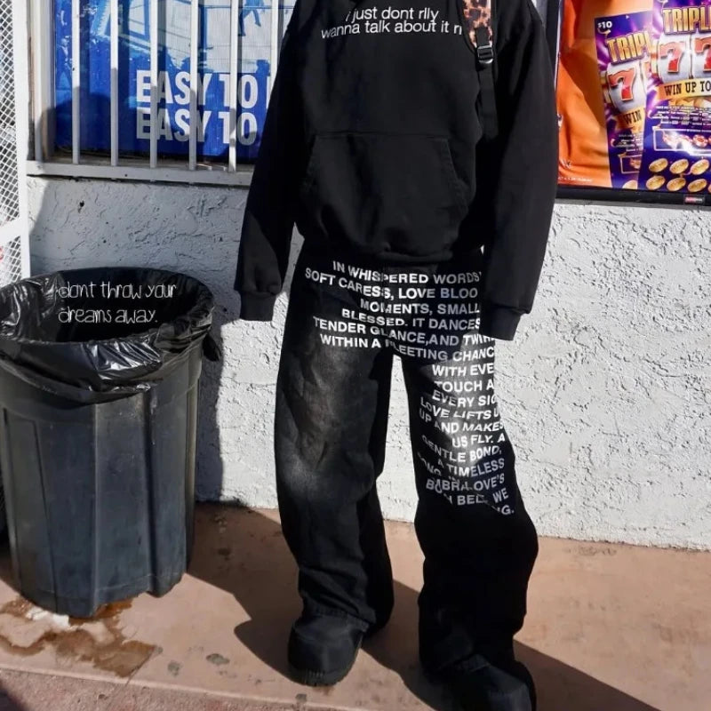 Y2K Goth Alphabet Print Retro Jeans