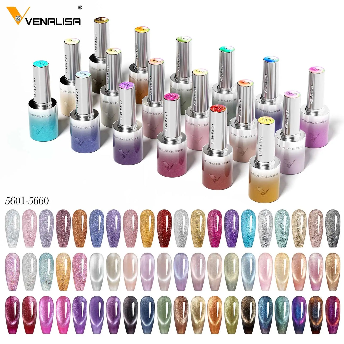 5pcs Venalisa Hema/TPO Free Cat Eye Nail Gel Polish Color Palette Kit Ultra Glitter Diamond Sparkle Soak Off UV LED Varnish Set
