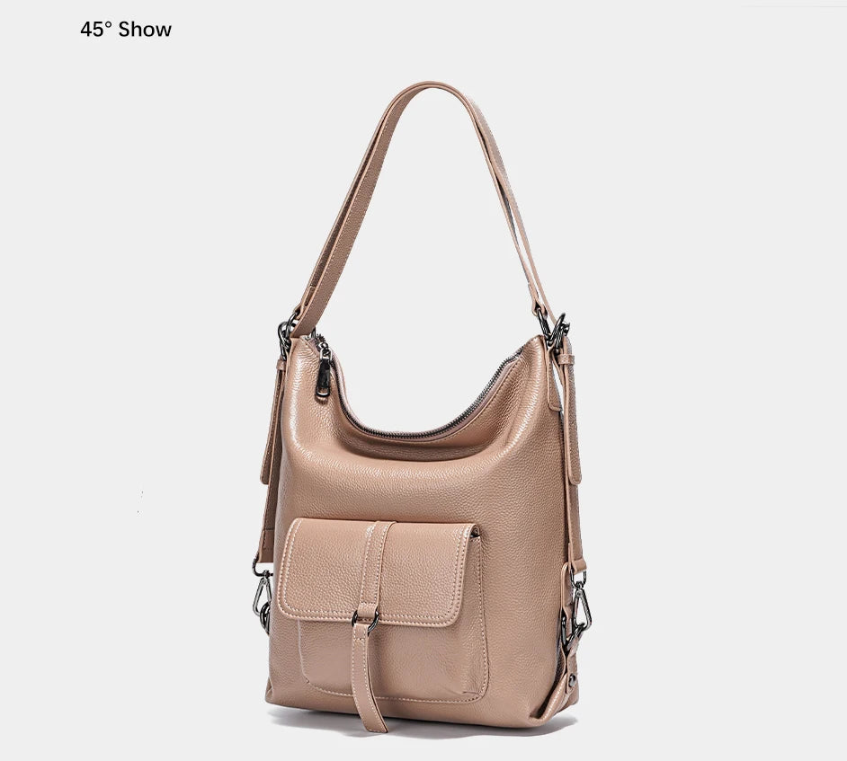 Zency Fashion Women Shoulder Bag 100% Genuine Leather Large Capacity Handbag Multifunction Use Satchel Crossbody Messenger Purse