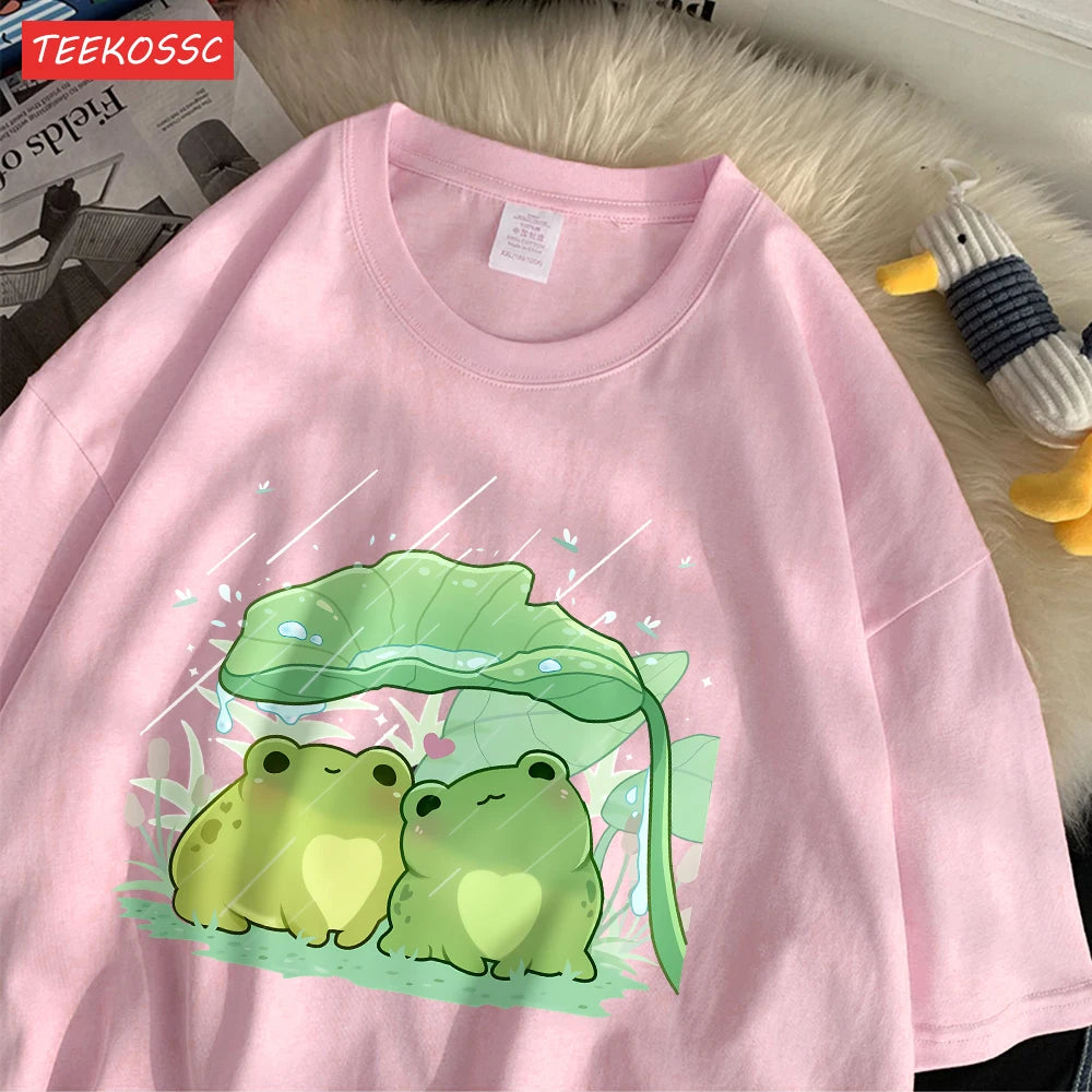 Artistic Frog Umbrella Cotton T-Shirt
