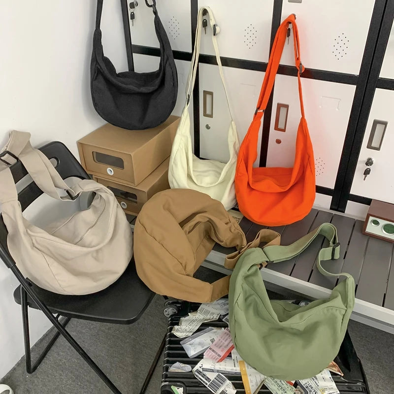Solid Color Canvas Female Crossbody Bags For Women Large Capacity Shopping Messenger Bag Student Shoulder Bag Unisex School Bag