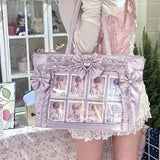 New Y2k Sweet Ita Shoulder Bag Lolita Girl Transparent Tote Bag Women Large Capacity Lace Crossbody Bag Cute DIY Display Handbag
