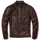 2025 Vintage Brown Genuine Leather Jacket Real Natural Cowhide Men Motorcycle Biker Coat Mens Slim Calf Skin Coat
