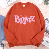 Pink Cartoon Letters Bratz Print Sweatshirts Mens Casual Fleece Clothes Creativity Warm Hoodie Autumn Loose Streetwear Pullover