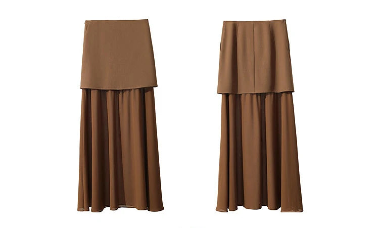 Amii Women's Skirt 2026 Autumn New Elegant Patchwork Chiffon Long Skirt Solid Color Straight Versatile Woman Clothes 12641047