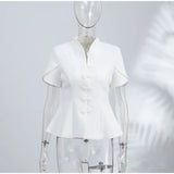 2026 Spring Summer Short Puff Sleeve Frog Button Shirt For Women Stand Collar  Single Breasted Blouse Lady Chic Street Party Top
