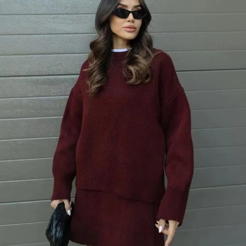Chic USA-Made Knitted 2-Piece Sweater & Mini Skirt Set