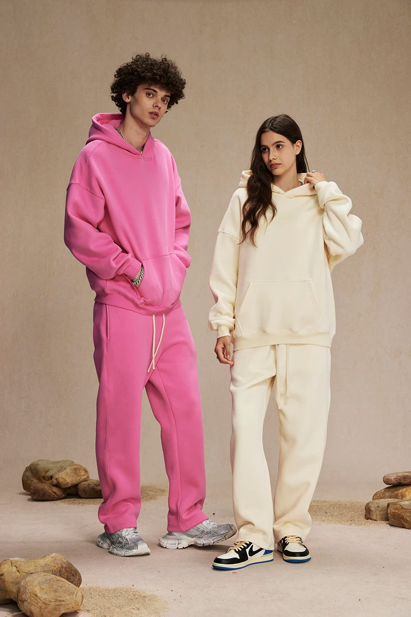 Cotton Baggy Fleece Hoodies for Men Solid Color Plush Pullovers Oversized Hooded Sweatshirt Autumn Winter Thick Clothes Unisex