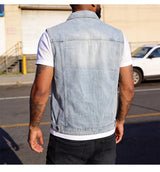 Unisex Retro Hong Kong Style Denim Vest Casual Fashion Sleeveless Waistcoat Trendy Loose Streetwear Outerwear Vest Tops Men