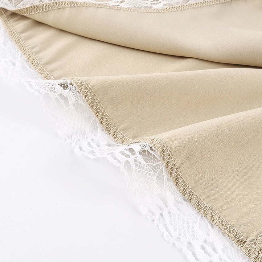 Linad Lace Satin Mini Skirt – Drawstring High Waist