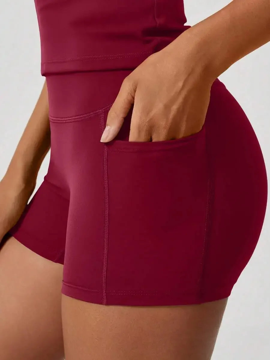 Women's Sculpting Sports Short Sleeve & High-Waist Shorts Set