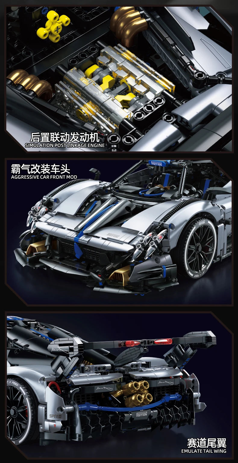 Silver-Blue Racing Sports Car Building Set High-Quality Materials for Car Enthusiasts to Assemble Their Own Supercar Model