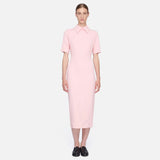 Customized Pink Cocktail Dress Short Sleeves Point Collar Modern Party Gowns Midi Tea Length Simple Women's Formal Dresses 2026