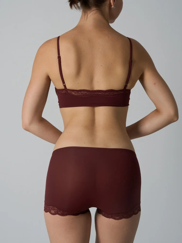 Europe American Simple Pink Light Thin Lace Strap Tank Top Flat Corner Lace Underwear for Women Comfortable Stretchy Short Sets