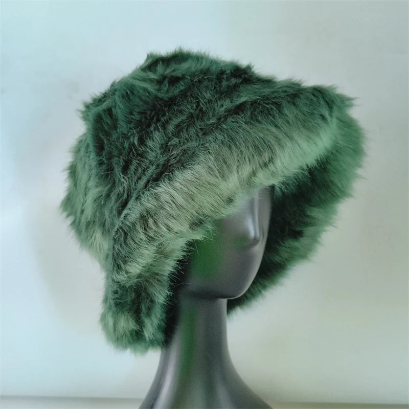 1pcs Winter Faux Fur Bucket Hat Warm Fluffy Plush colorful soft Winter hat Personality fur Fisherman Hats for women Plush hat겨