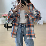 Vintage Plaid Long-Sleeve Blouse