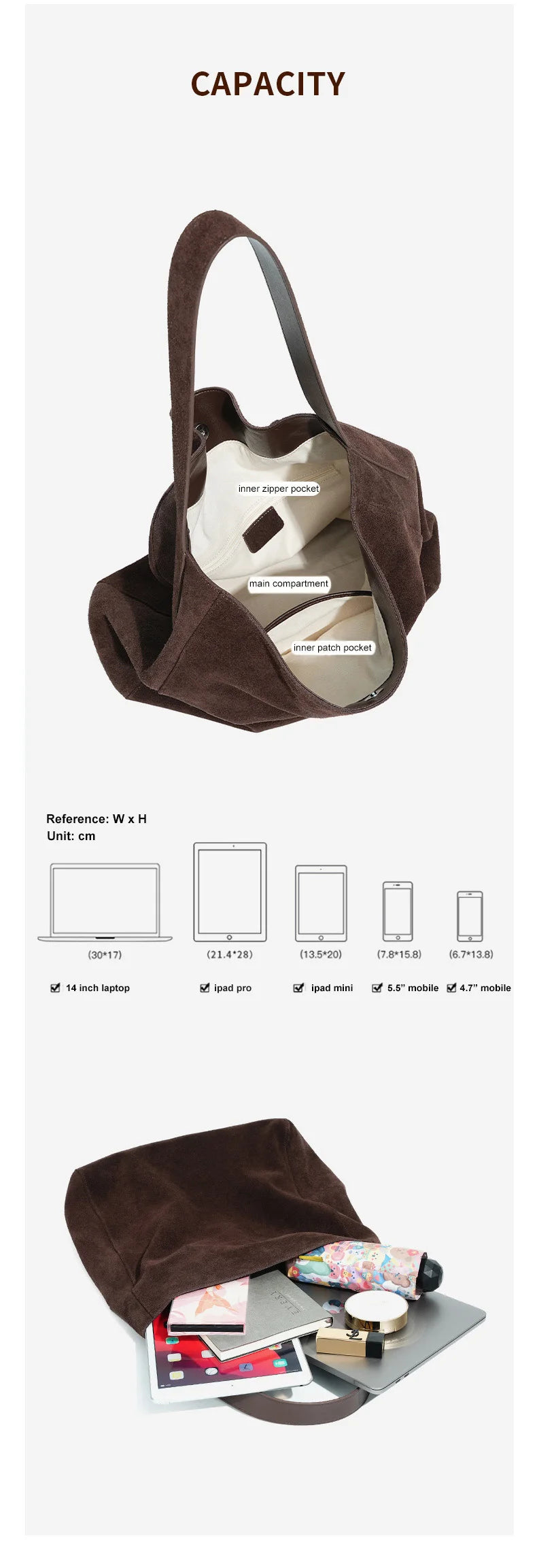 Frosted Suede Tote Bag – Large Capacity Shoulder Bag