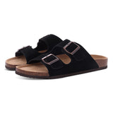 Comwarm Men's Cork Footbed Slides Sandals Arch Support Summer Outdoor Sandals with Adjustable Buckle Leisure Men Leather Slides