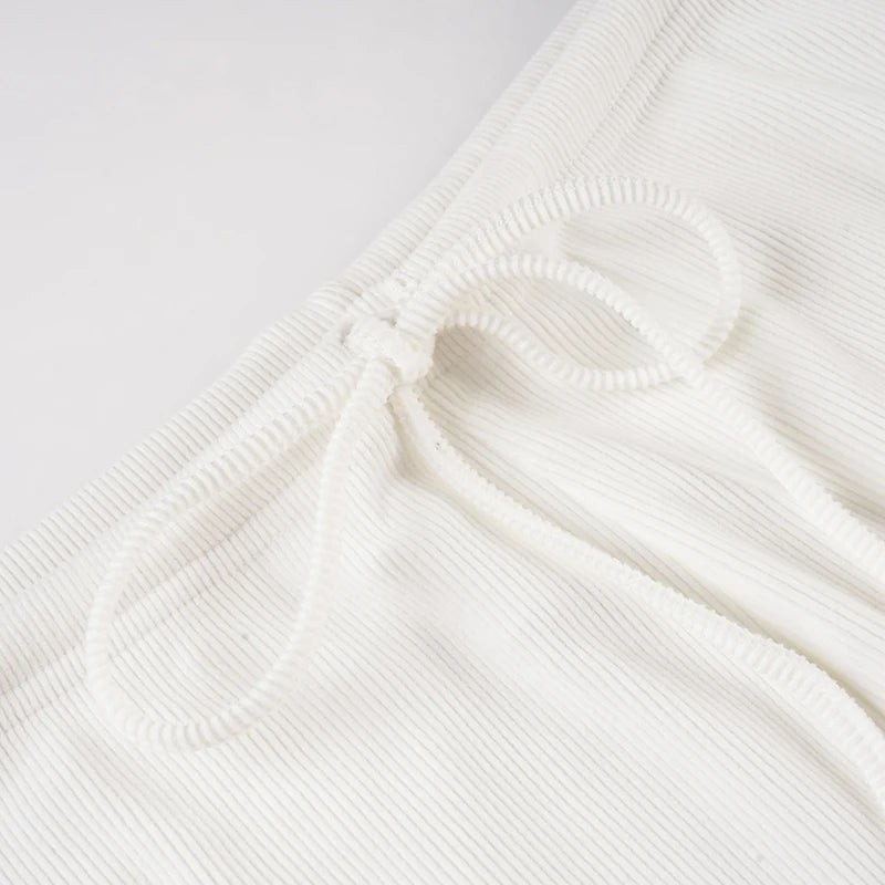 Basic Solid Low-Waisted Ribbed Knitted Pants Casual Loose Drawstring Wide Leg Pants Soft Comfy Lounge Wear Trousers Streetwear