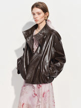 FSLE【Premium Series】Women's Oversize Short Trench Coat Brown Faux Leather Belted Jacket Grey Windbreaker Y2K Retro Outerwear
