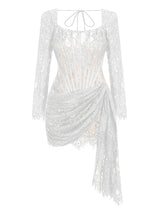 Strapless Lace Mini Dress – Elegant Sheer Patchwork Slim Fit Evening Dress