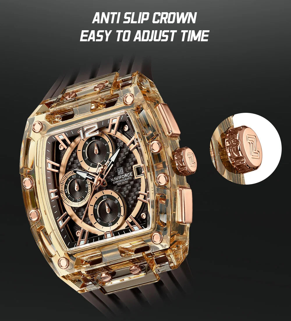 Men's Sport Chronograph – Waterproof Silicone Strap Tonneau Watch