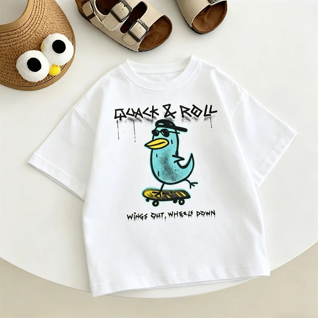 Summer Clothes Cartoon Printed Tops 1-7Years Old Child Round Neck Base Shirt Pure Cotton Clothing Kids Lovely Fashion T Shirt