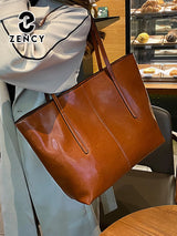 New Coffee Women Handbag 100% Genuine Leather Ladies Shoulder Purse Ladies Black Tote Bag Large Capacity Shopper Bags Brown