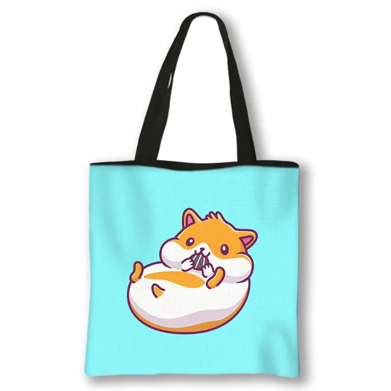 Kawaii Pet Guinea Pig Hamster Print Shoulder Bag Women Casual Handbags Large Capacity Totes Bag Eco Reusable Shopping Bags Gift