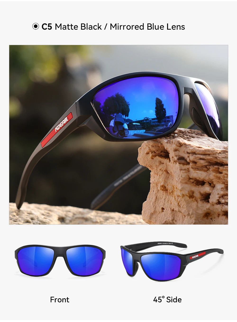 KDEAM All Black Fishing Sunglasses Polarized Performance Sports Sun Glasses For Men TR90 With Skull Case Category 3