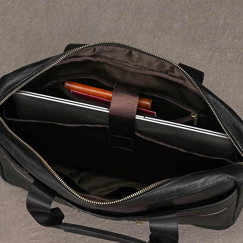Luufan Genuine Leather Men's Business Handbag 15" Laptop Briefcase Bag Male A4 Document Shoulder Message Computer Bag Work Tote