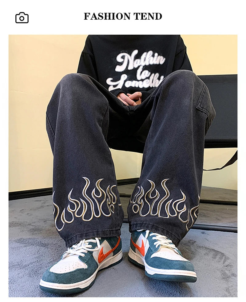 Y2K Flame Print Baggy Jeans