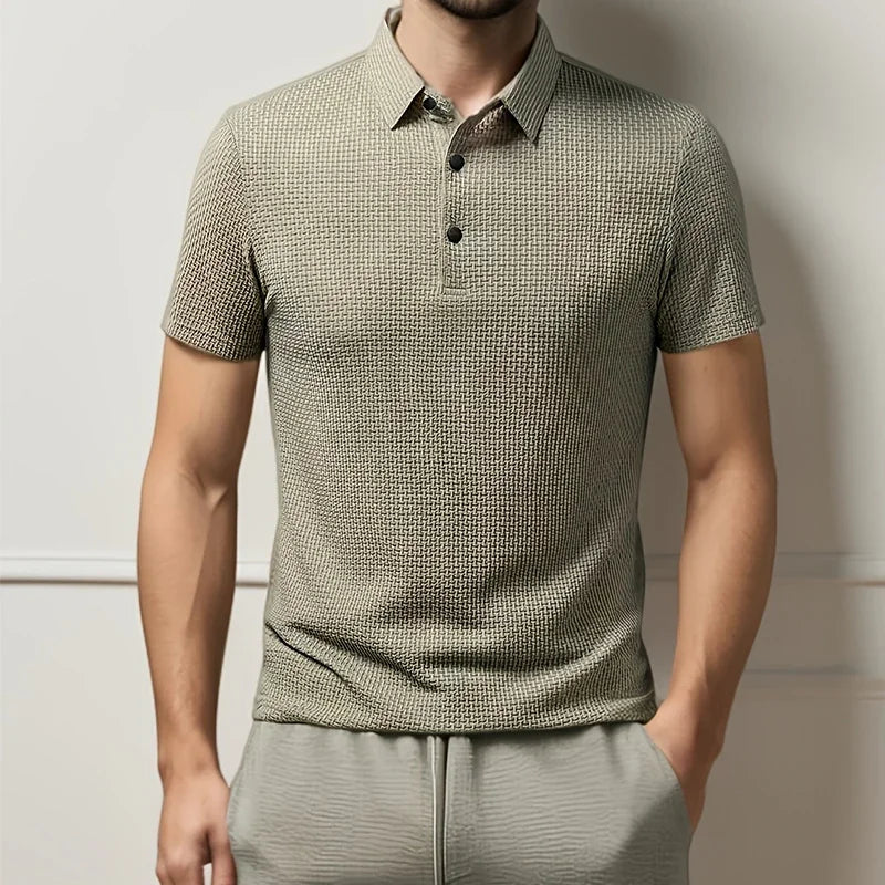 Men's Textured Knit Polo – Breathable Business Casual