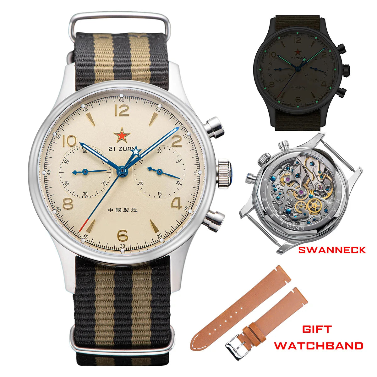 38mm 1963 Mens Watch Polit Chronograph Wristwatch ST1901 Mechanical Original Air Force 40mm Acylic Reloj Homber Tianjin Movement