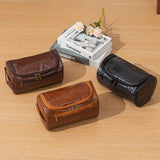 Leather Travel Toiletry Bag for Men Women, Large Capacity Cosmetic Organizer with Hanging Hook, Waterproof Makeup Storage Bag Po