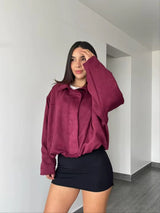 YENKYE New 2025 Women Suede Textured Bomber Jacket Long Sleeve Lapel Collar Loose Coats Casual Female Outerwear Chic Tops