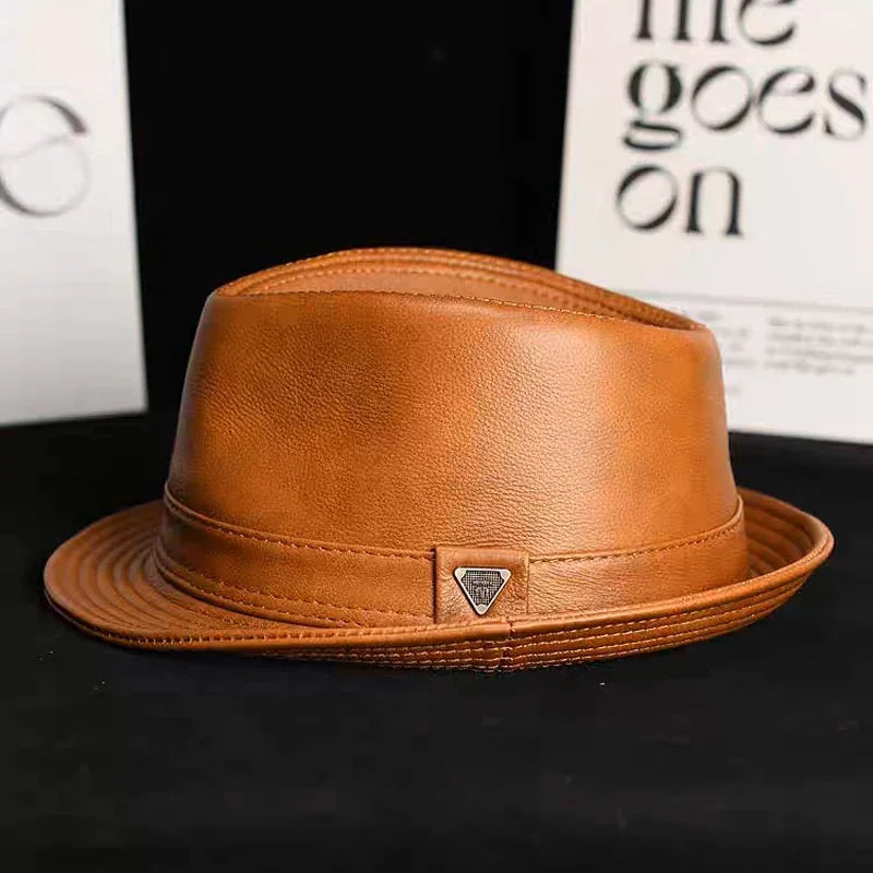 Men's Genuine Leather Cowhide Fedora Hat