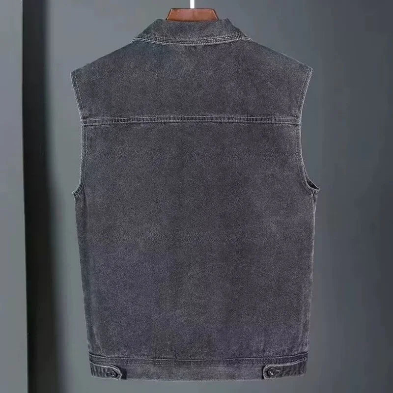 Vintage Denim Vest – Men's Relaxed Fit Sleeveless Jacket