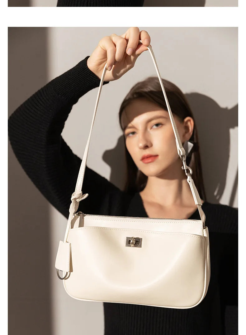 2026 Spring New Luxury Brand Women Shoulder Bags Split Leather Black Handbags Women Fashion Gold Buckle Underarm Bags