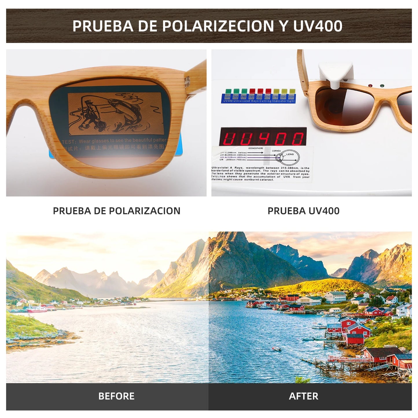 GM Retro Fashion Bamboo Wood Polarized Sunglasses Driving Square Style SunGlasses Male Goggle Cat.3 Women Men Brand Designer