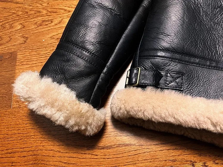 CC Shop Best.Mens High Quality 100% Natural Fur Jacket.Classic B3 Winter Warm Thick Leather Coat.100% Sheepskin with Wool.