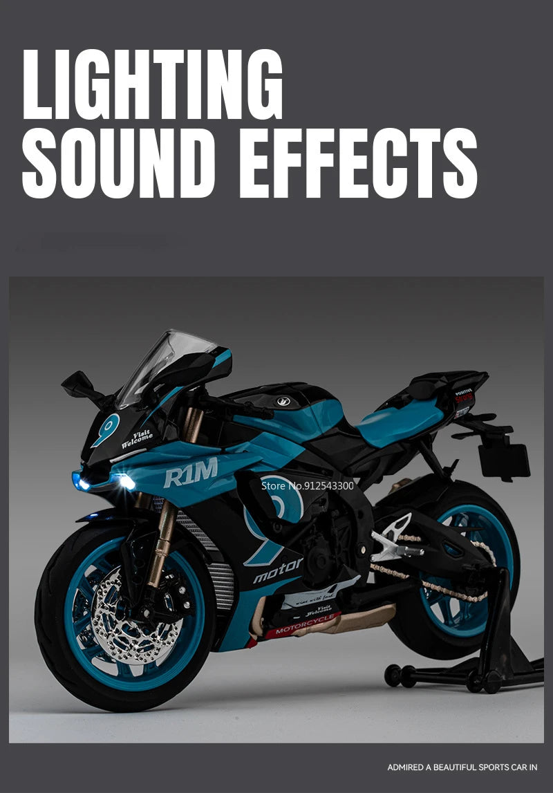 1/12 Yamaha R1M Toy Motorcycle Model Alloy Diecast with Shock Absorption Simulation Scale Motorcycle Model Toys for Kids Gifts