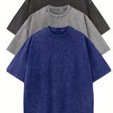 3pcs Men's 100% Cotton Loose-Fit T-Shirts in Solid Colors Casual Short Sleeve Crew Neck Ideal for Summer Outdoor